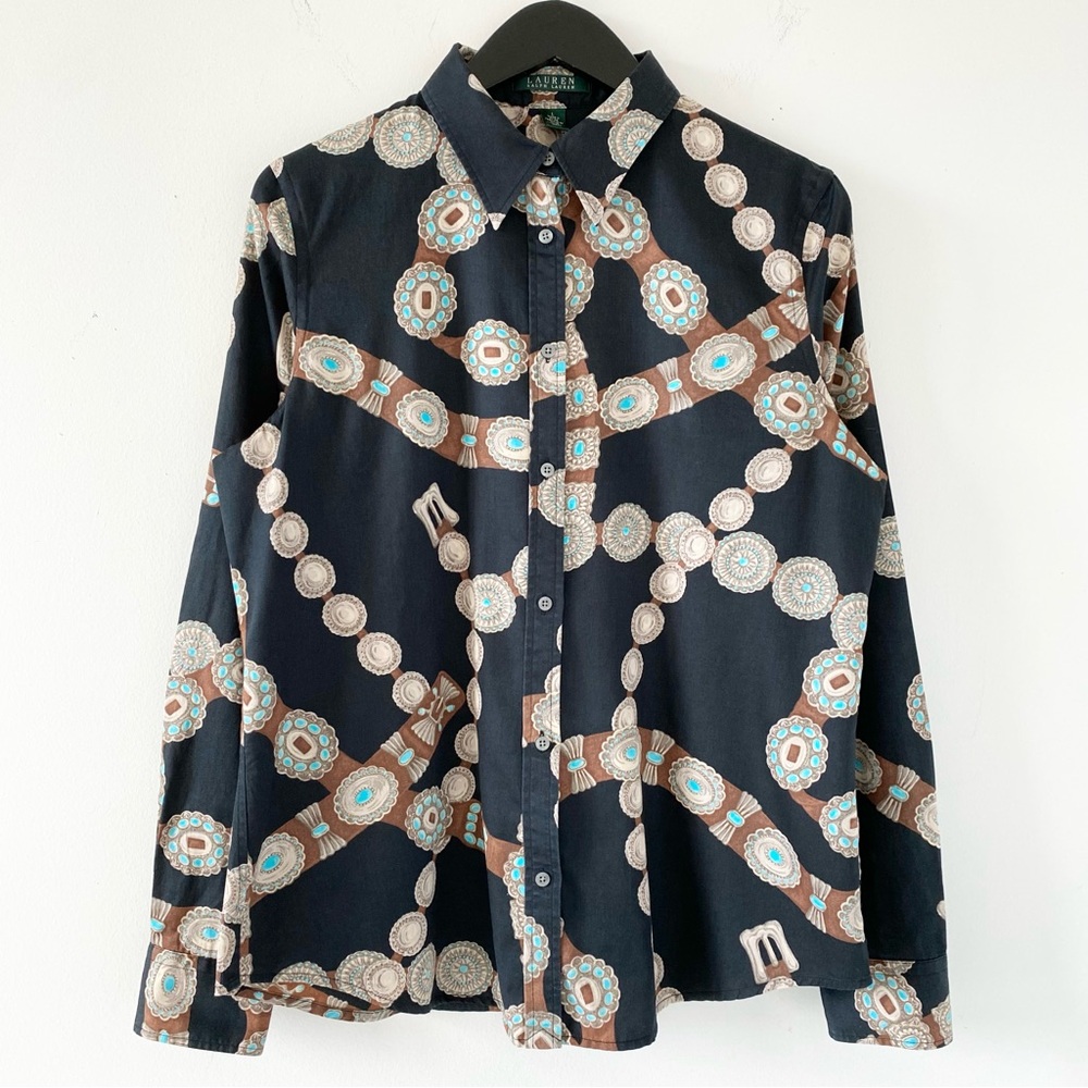 Ralph Lauren 100% Cotton Button-Up Shirt w/ Belt Print